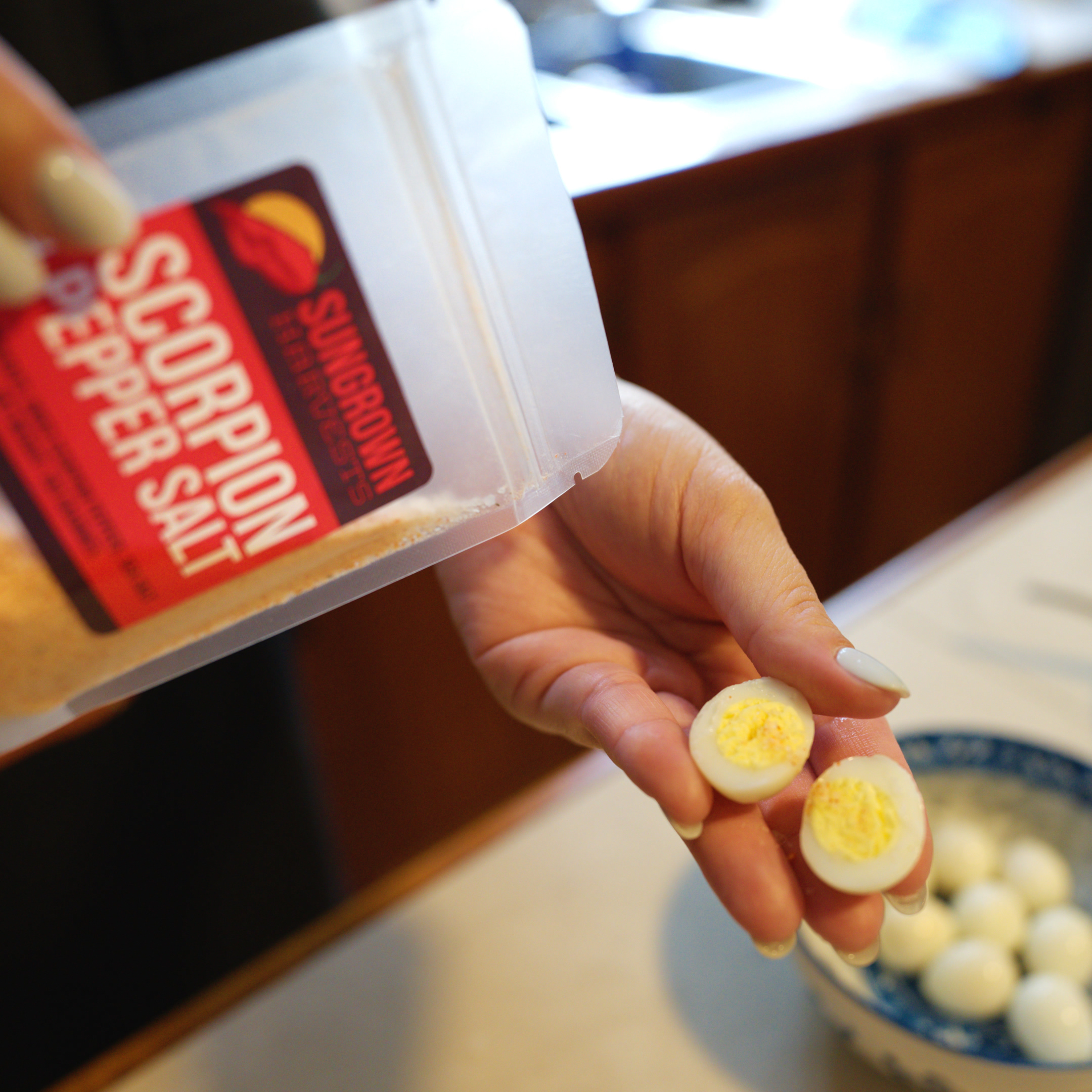 adding scorpion pepper salt to quail eggs sungrown harvests trinidad